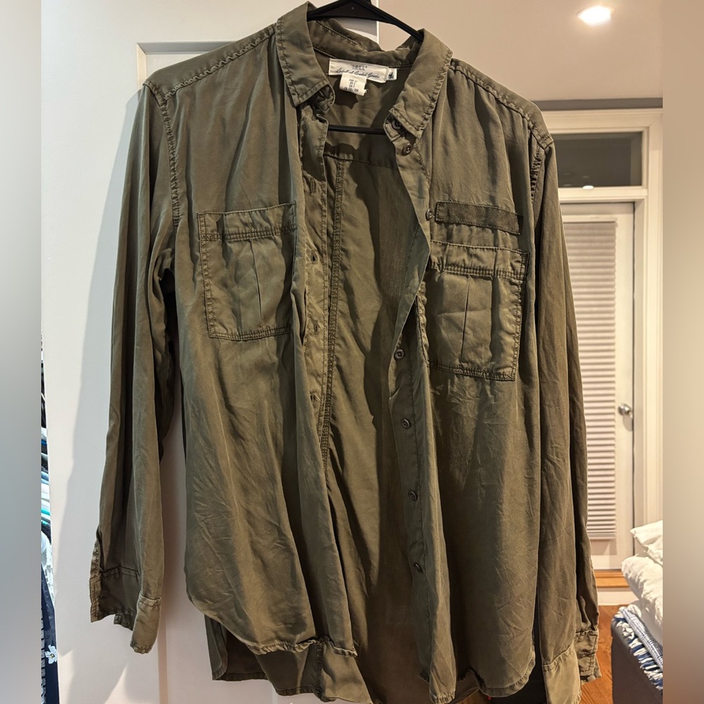 Women’s size 2 button up shirt. Army green